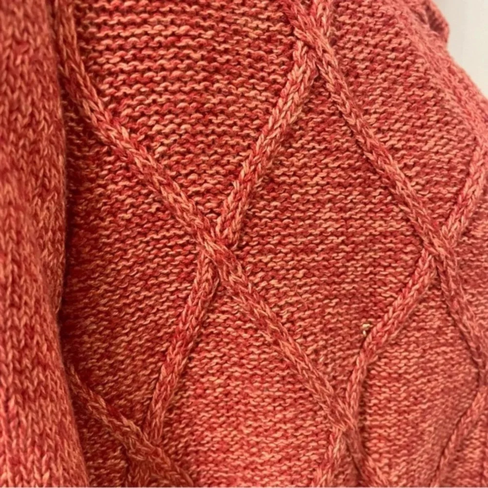 L.L Bean Cotton Cable-knit Button Cardigan Sweater Coral Medium - Picture 7 of 9